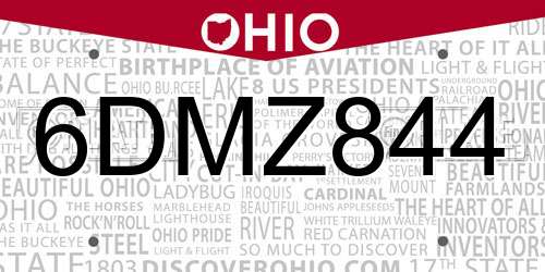 6DMZ844 Ohio License Plate