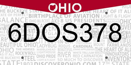 6DOS378 Ohio License Plate