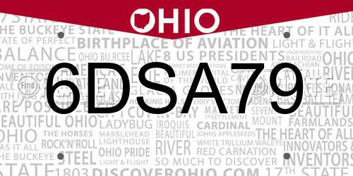 6DSA79 Ohio License Plate