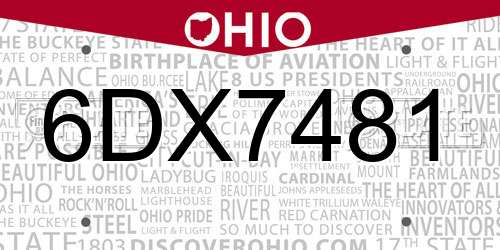 6DX7481 Ohio License Plate