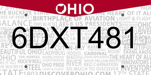 6DXT481 Ohio License Plate