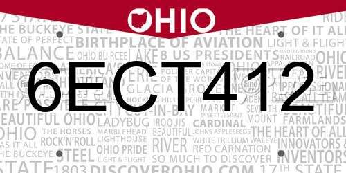 6ECT412 Ohio License Plate