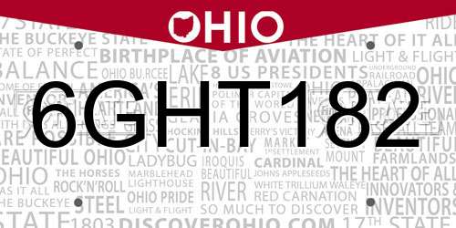 6GHT182 Ohio License Plate