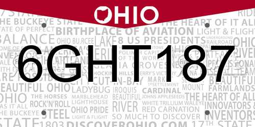 6GHT187 Ohio License Plate