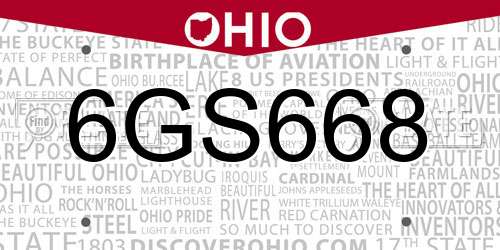 6GS668 Ohio License Plate