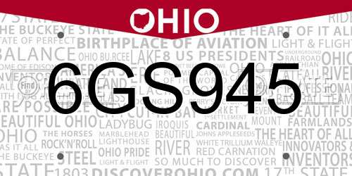 6GS945 Ohio License Plate