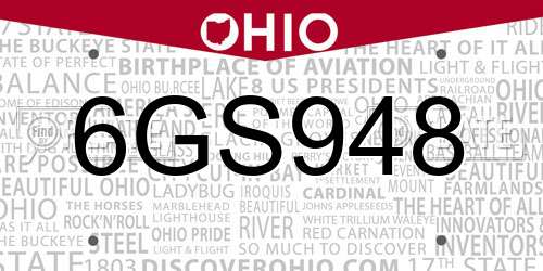 6GS948 Ohio License Plate
