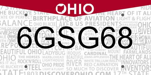 6GSG68 Ohio License Plate