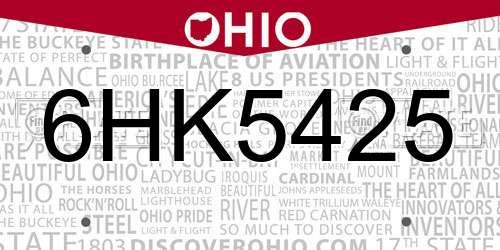 6HK5425 Ohio License Plate