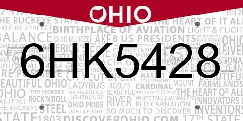 6HK5428 Ohio License Plate