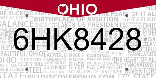 6HK8428 Ohio License Plate