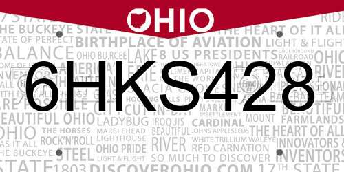 6HKS428 Ohio License Plate