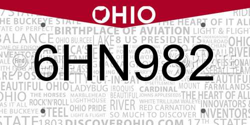 6HN982 Ohio License Plate