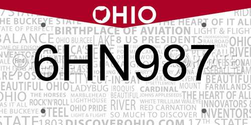6HN987 Ohio License Plate