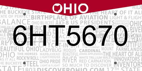 6HT5670 Ohio License Plate