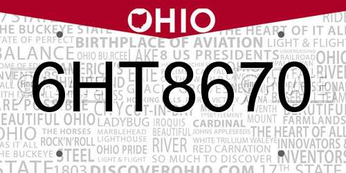 6HT8670 Ohio License Plate
