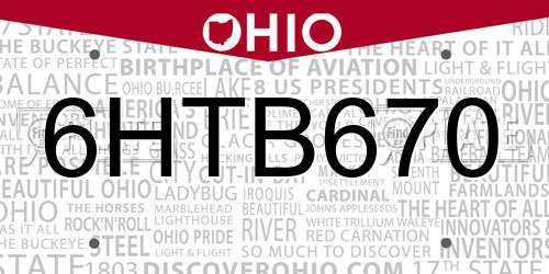 6HTB670 Ohio License Plate