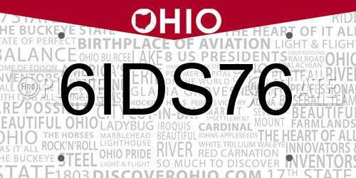 6IDS76 Ohio License Plate