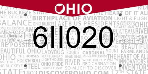 6II020 Ohio License Plate