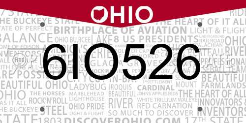 6IO526 Ohio License Plate