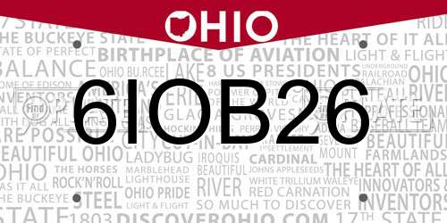 6IOB26 Ohio License Plate