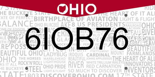 6IOB76 Ohio License Plate