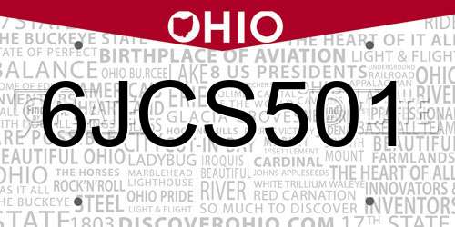 6JCS501 Ohio License Plate