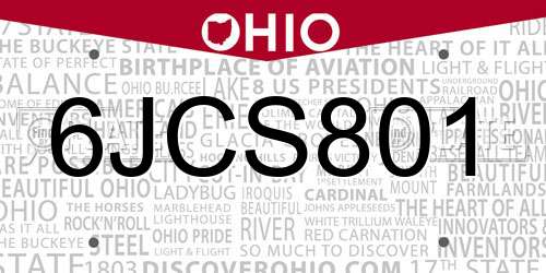 6JCS801 Ohio License Plate