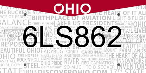 6LS862 Ohio License Plate