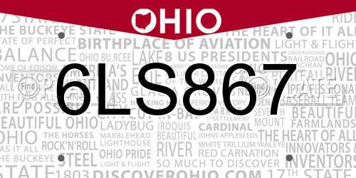 6LS867 Ohio License Plate