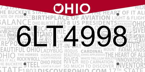 6LT4998 Ohio License Plate