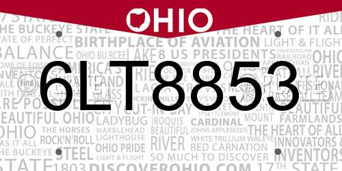 6LT8853 Ohio License Plate