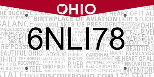 6NLI78 Ohio License Plate