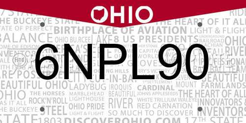 6NPL90 Ohio License Plate
