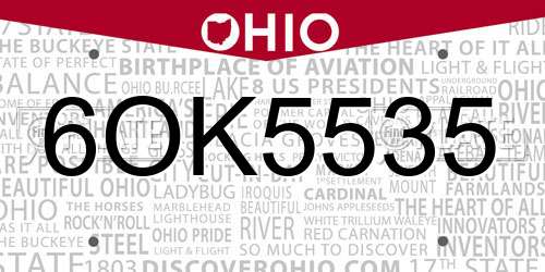 6OK5535 Ohio License Plate