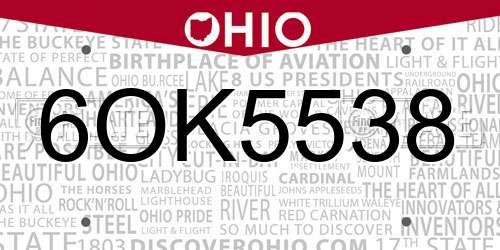 6OK5538 Ohio License Plate