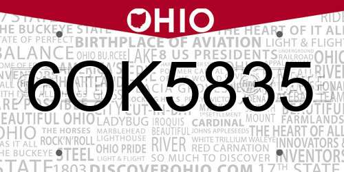 6OK5835 Ohio License Plate