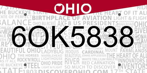6OK5838 Ohio License Plate