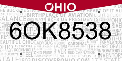 6OK8538 Ohio License Plate