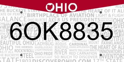 6OK8835 Ohio License Plate
