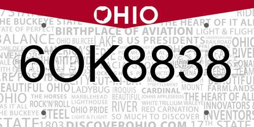 6OK8838 Ohio License Plate