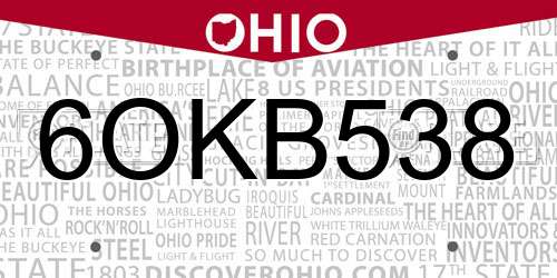 6OKB538 Ohio License Plate