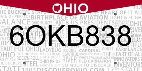 6OKB838 Ohio License Plate
