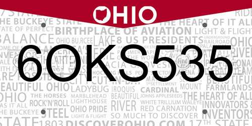 6OKS535 Ohio License Plate