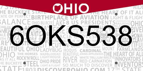 6OKS538 Ohio License Plate