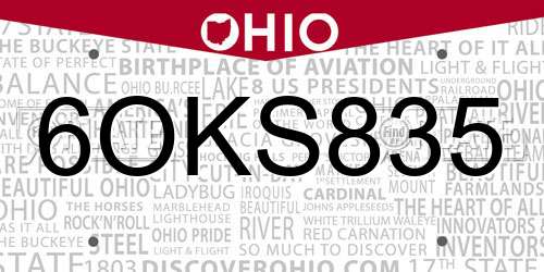 6OKS835 Ohio License Plate