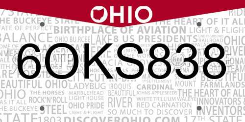 6OKS838 Ohio License Plate