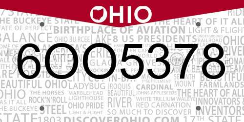 6OO5378 Ohio License Plate