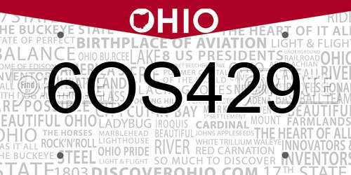 6OS429 Ohio License Plate