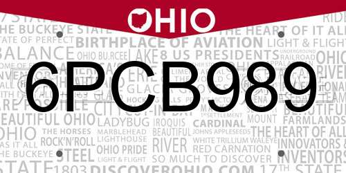 6PCB989 Ohio License Plate